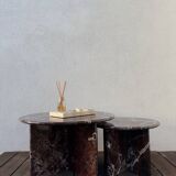 round nesting coffee tables in red marble rosso levanto
