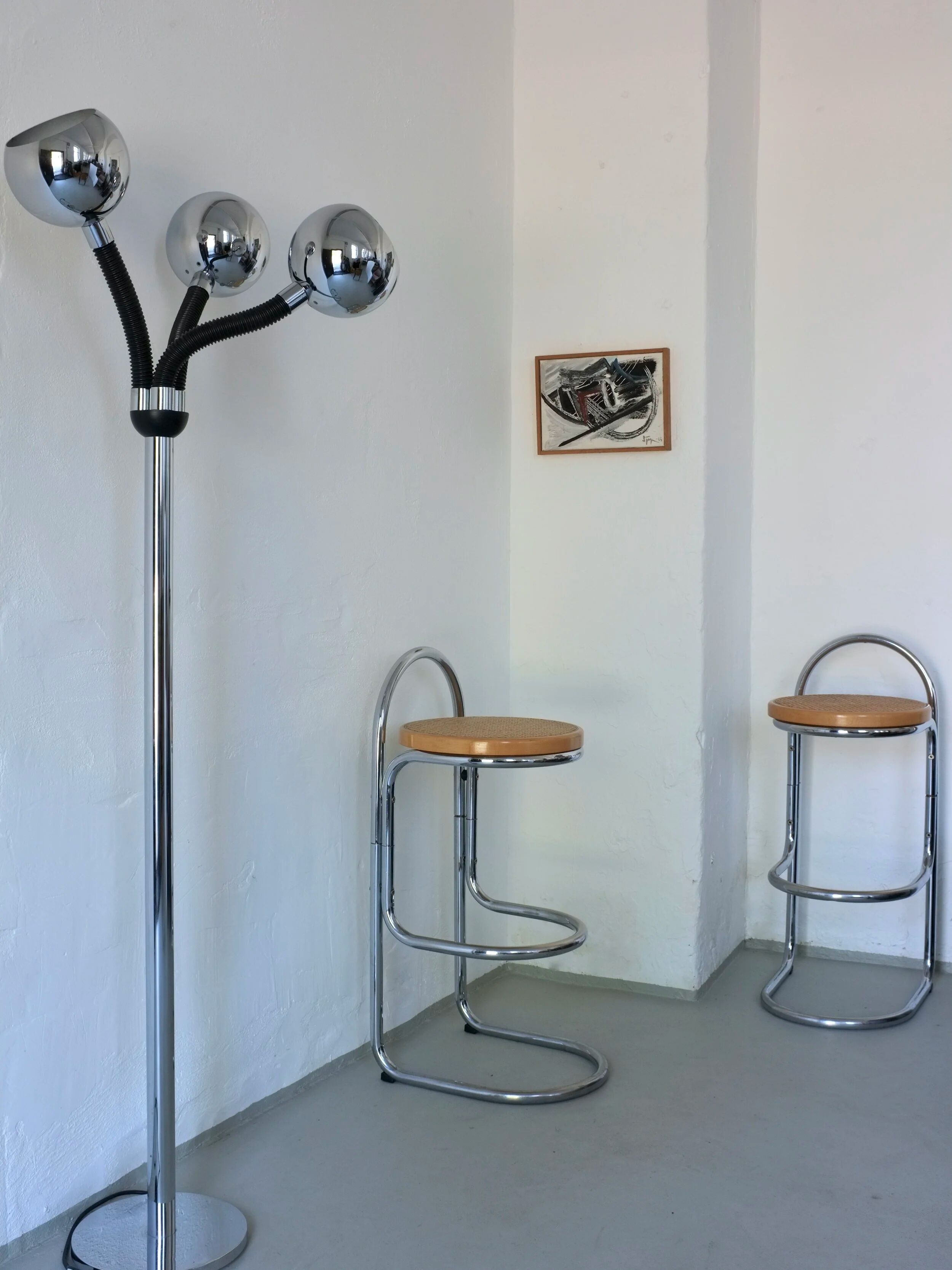 Lampadaire chromé à 3 bras, style futuriste | Italie | Années 1970