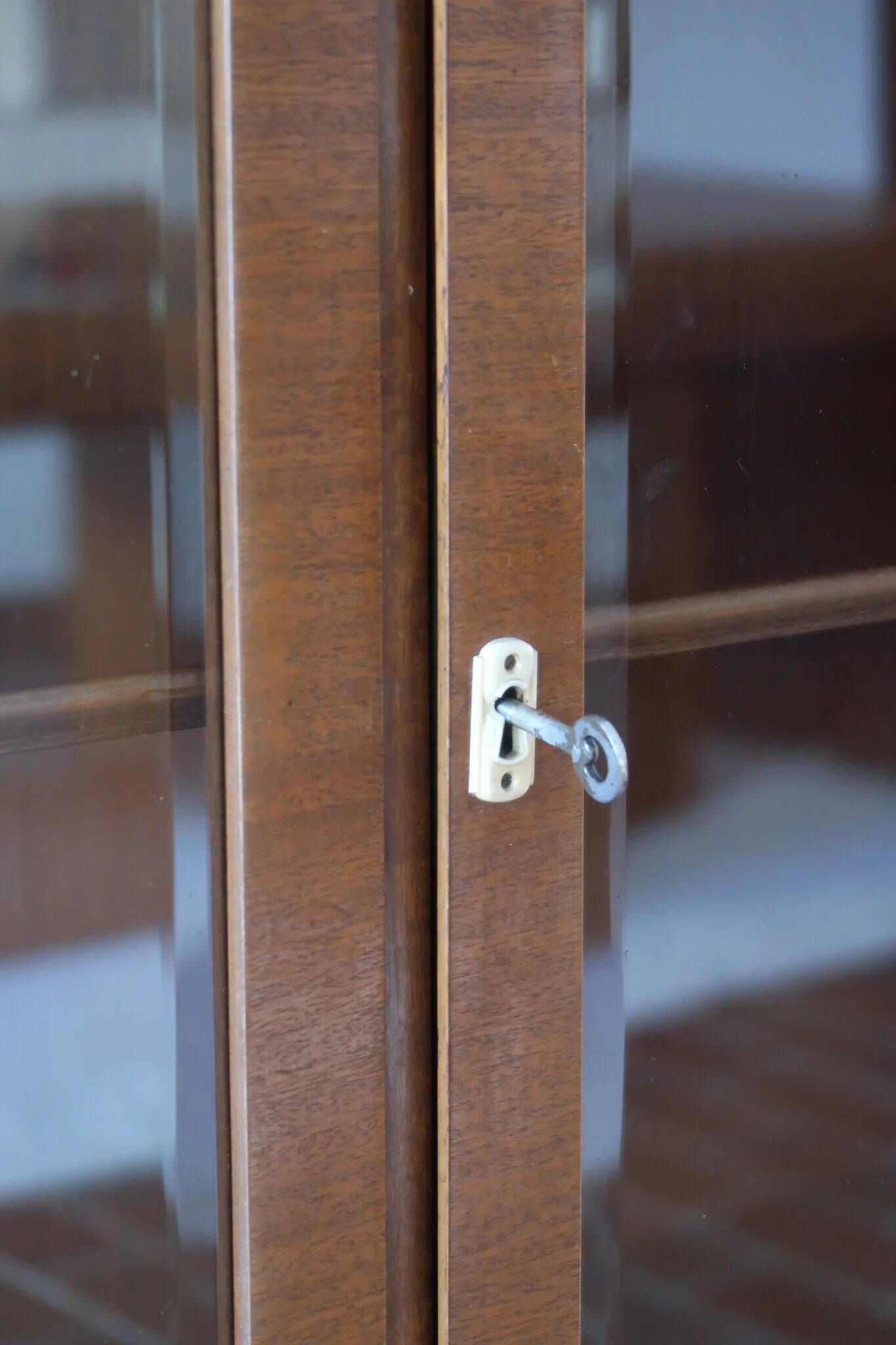Glass library in walnut, Art Deco style, 1960s