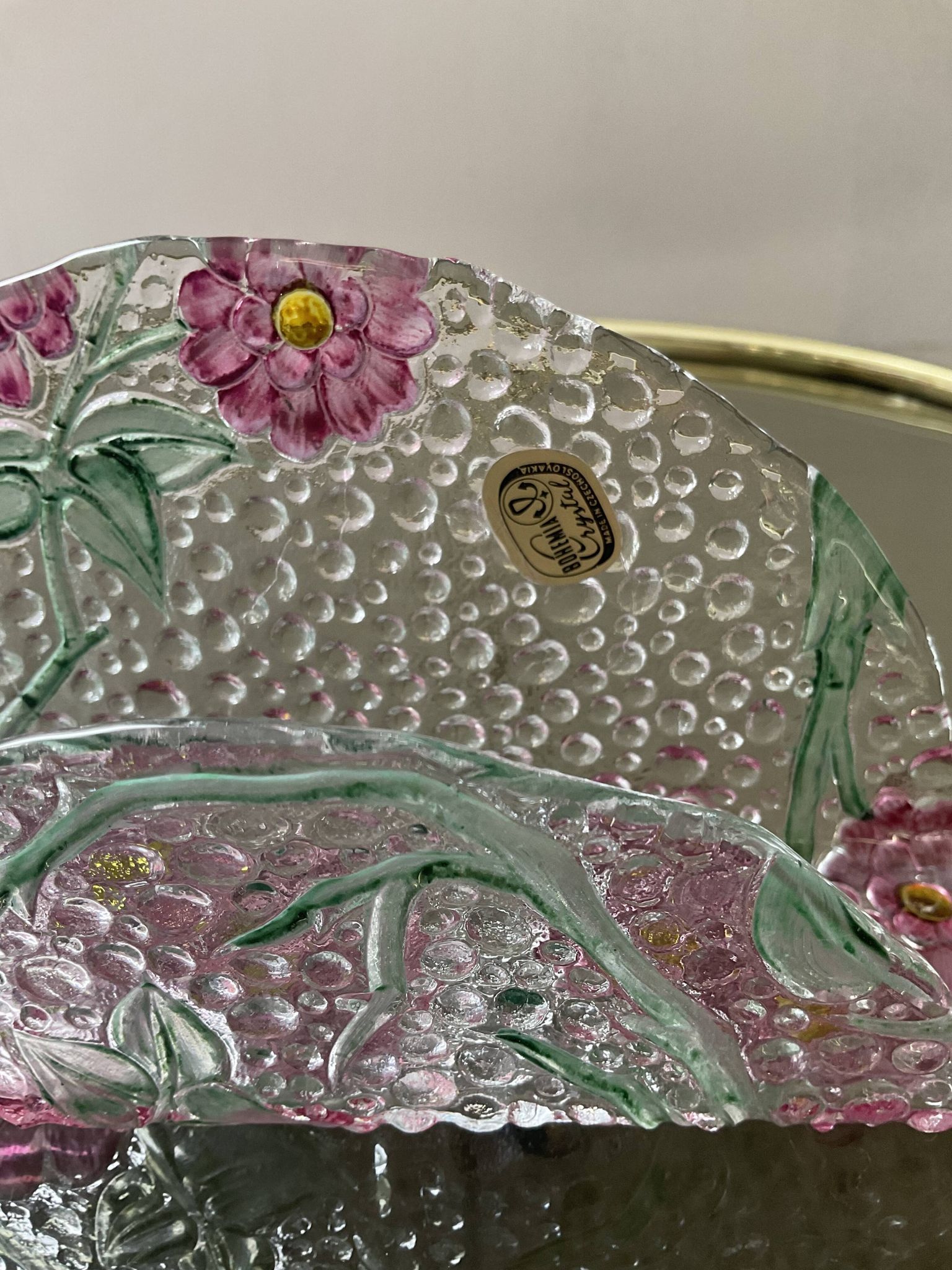 Vintage bohemian crystal mail holder Czechoslovakia