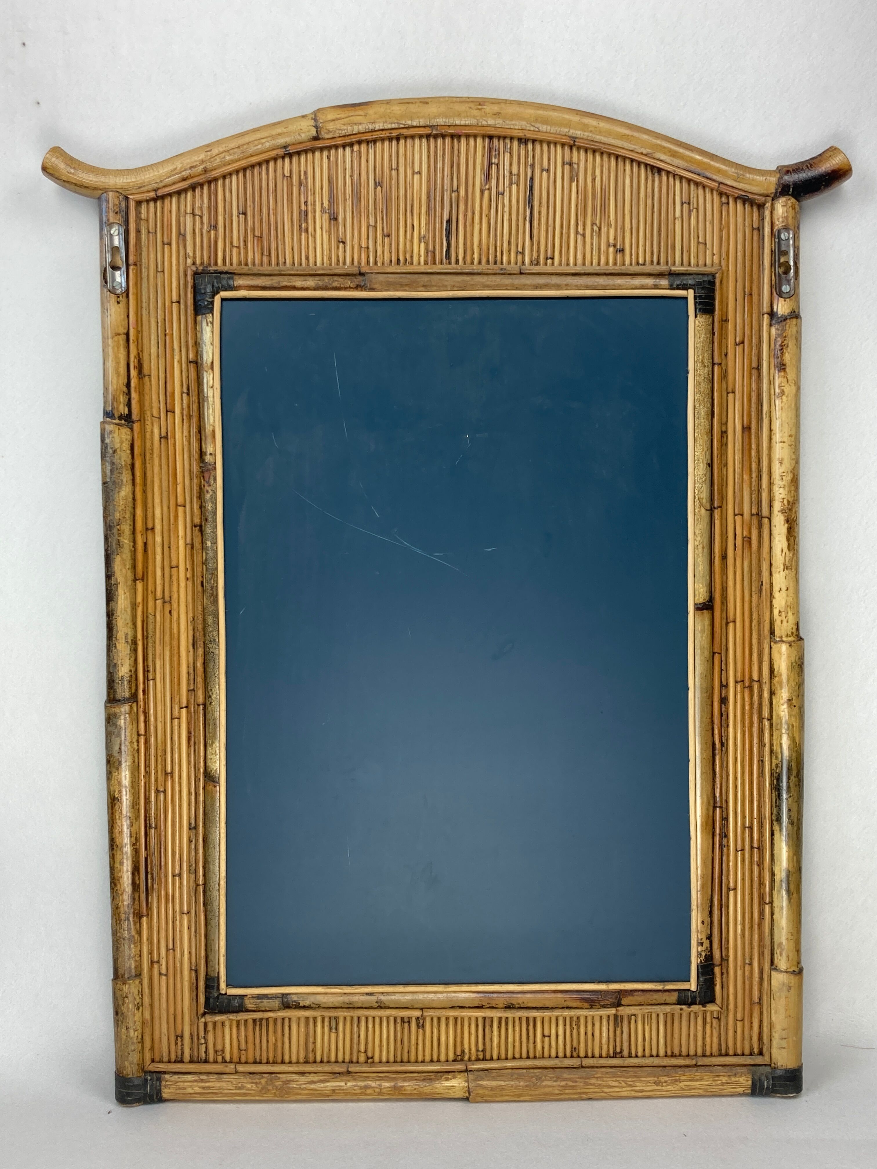 Midcentury palm regency bamboo rattan pencil reed mirror