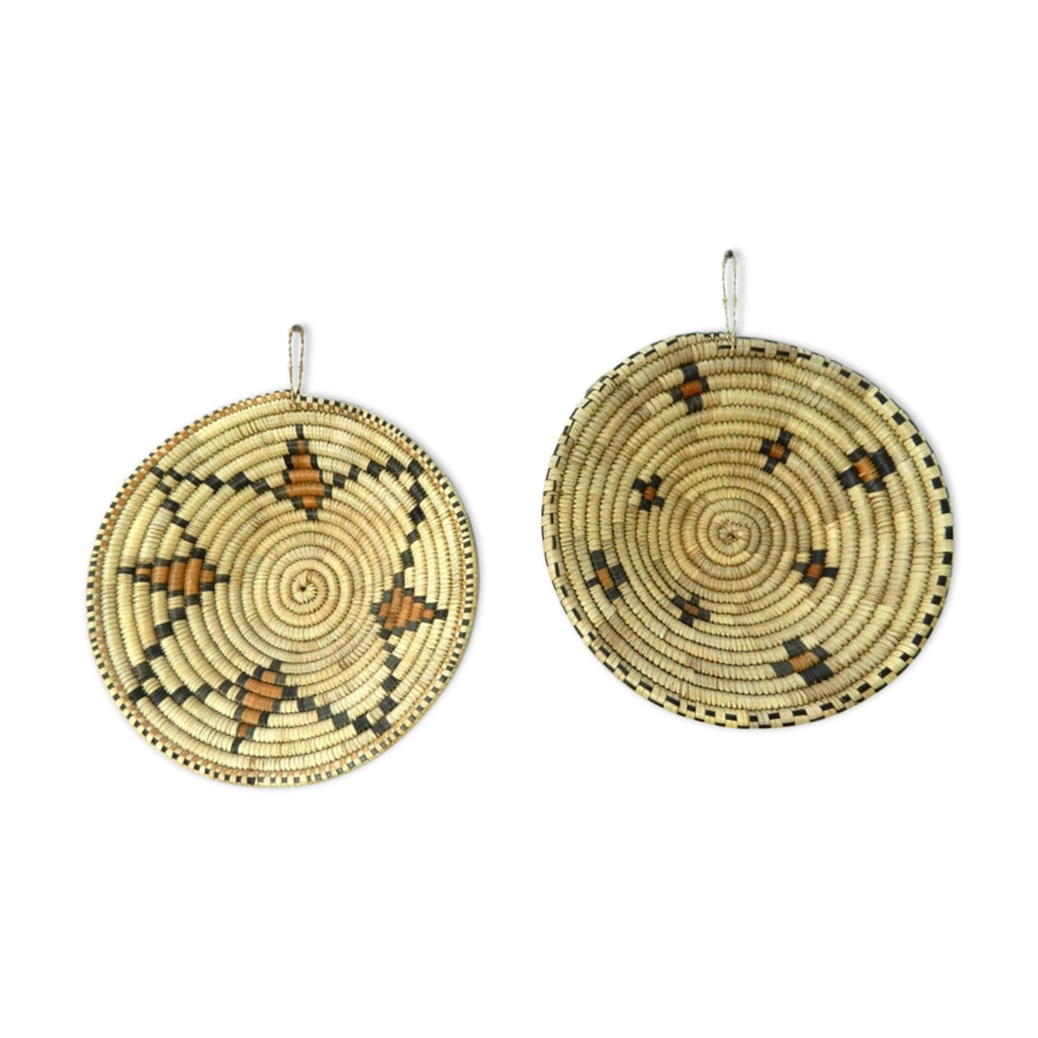 Pair of round African bowl baskets