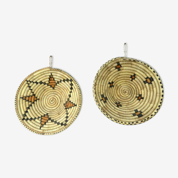 Pair of round African bowl baskets