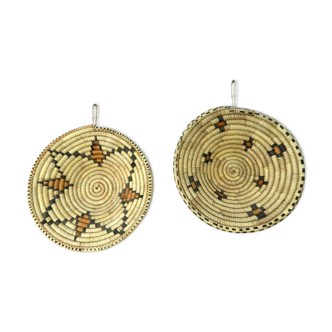 Pair of round African bowl baskets
