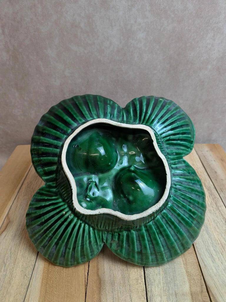 Vintage ceramic server in green with shell design, Vallauris style.