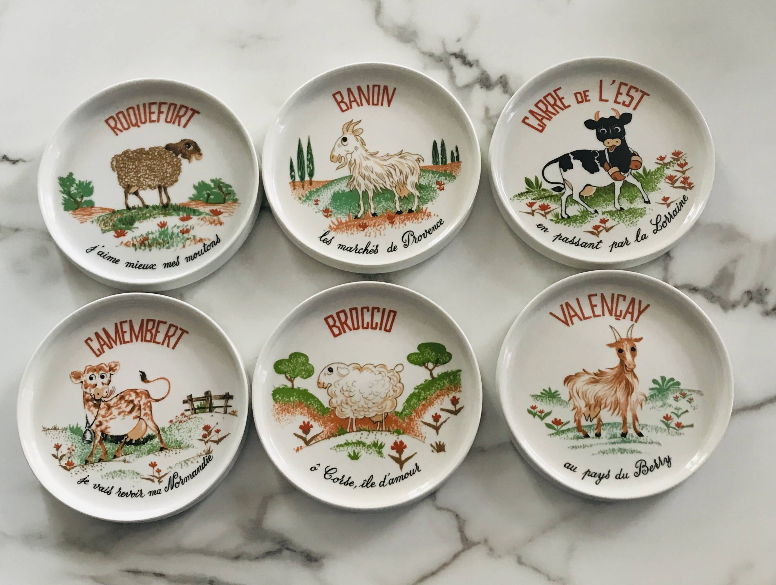 Cheese plates naive designs vintage porcelain