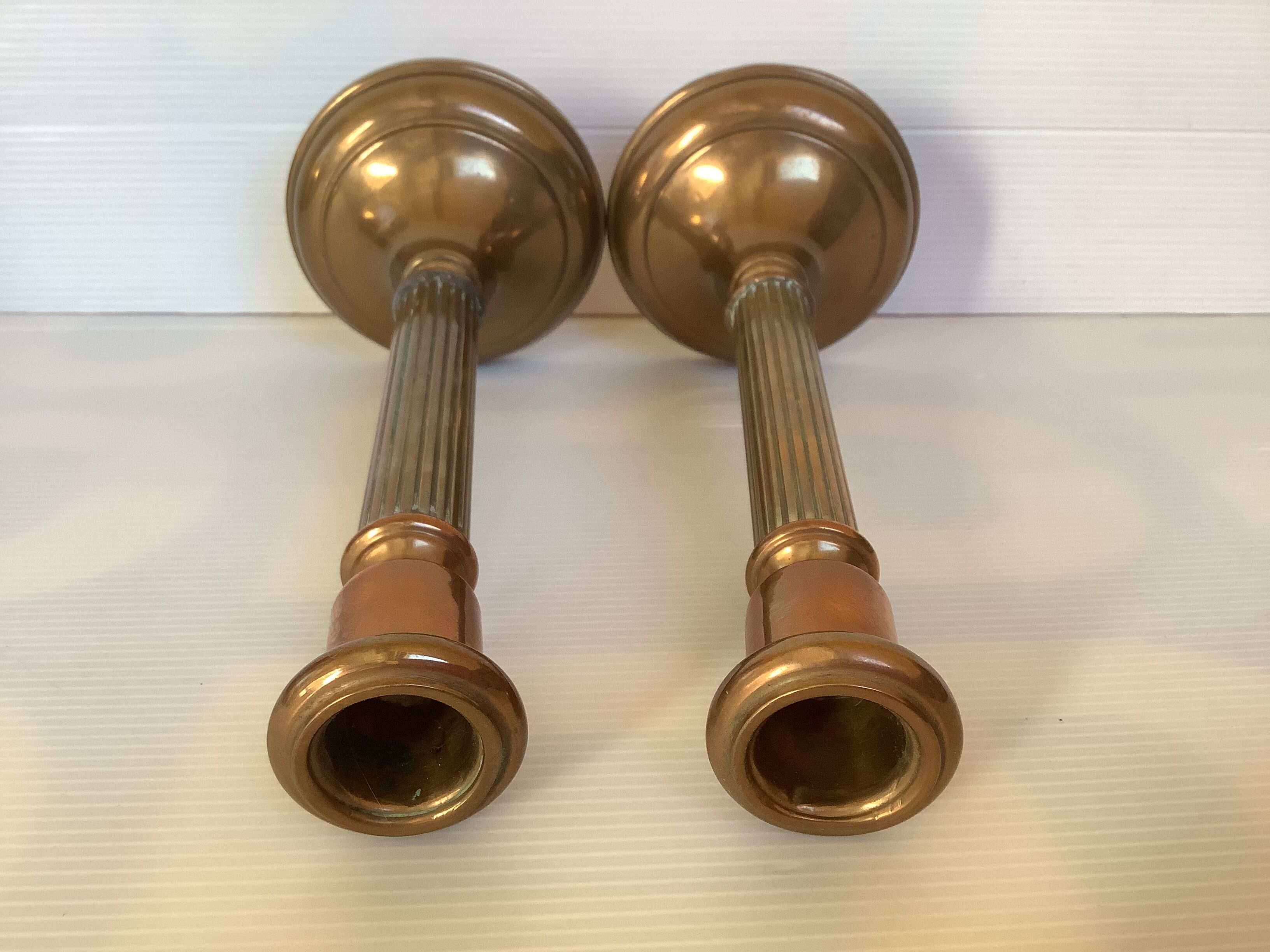 Pair of old brass candle holders