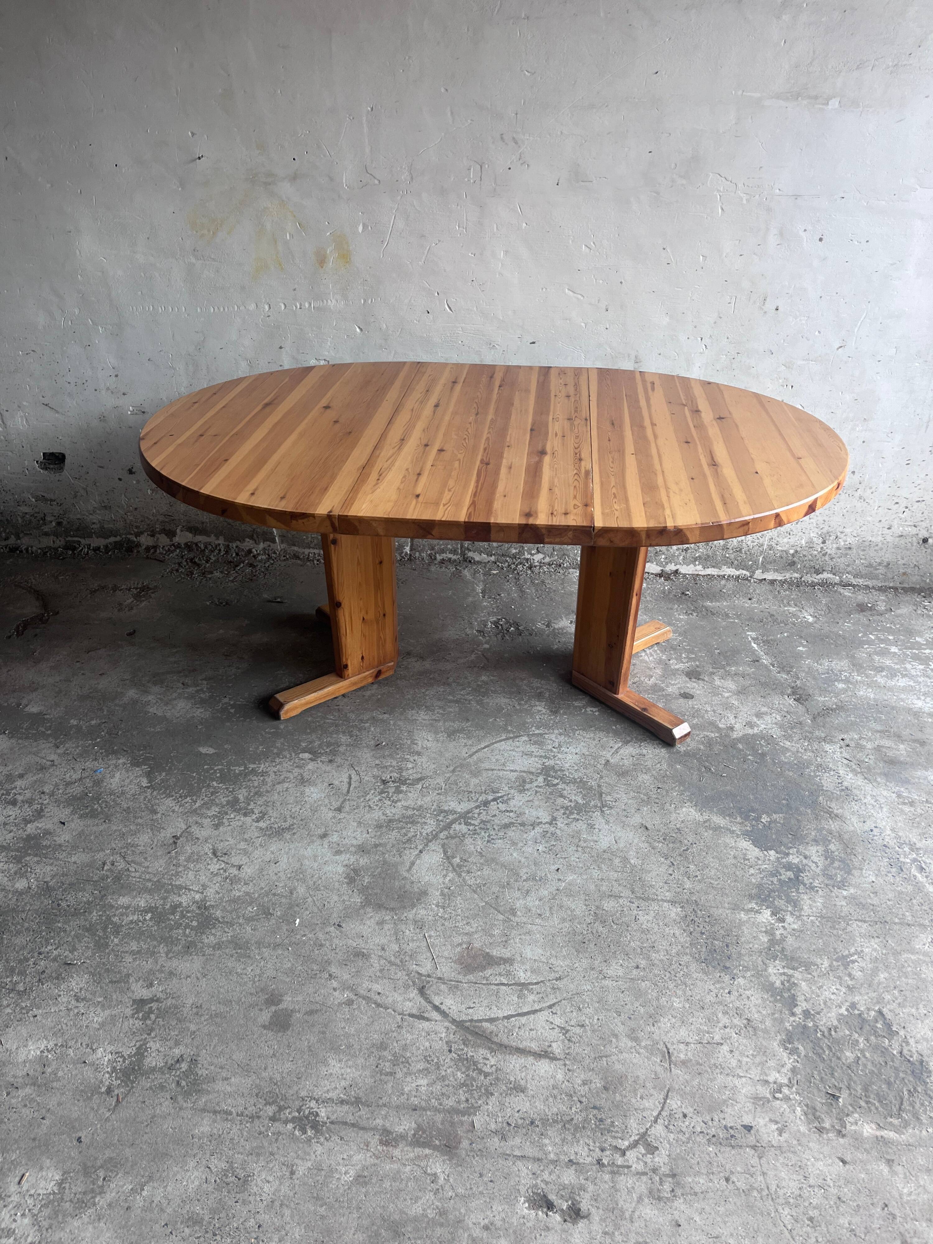 Table à manger extensible en pin massif, Scandinavie, années 1970