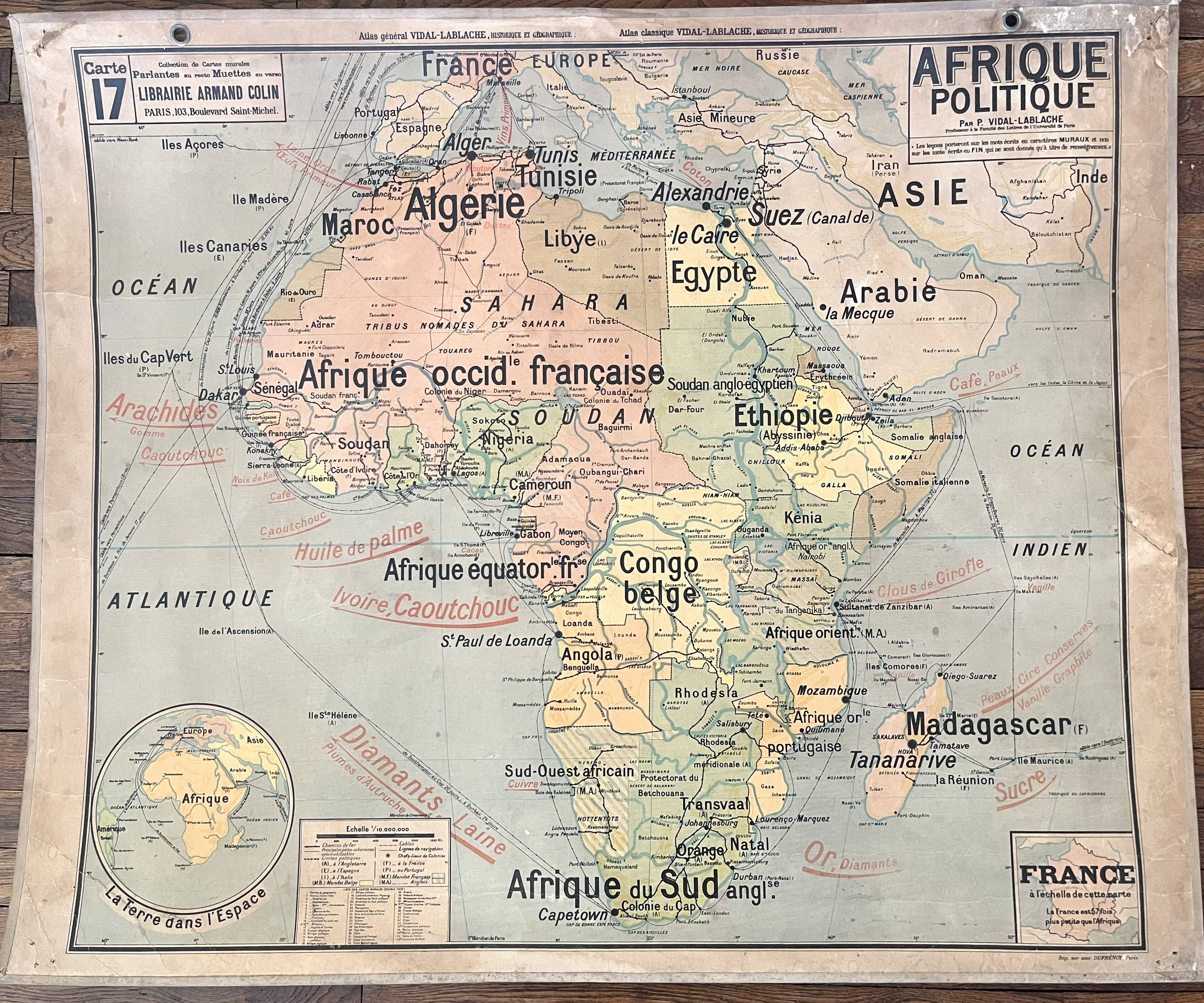 🌍 Old school map Vidal-Lablache 17, 1930 - Africa, colonies