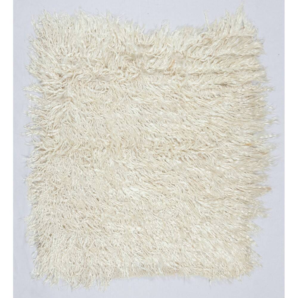 Vintage Handmade Shag Pile Rug Made of Natural Beige Mohair Wool