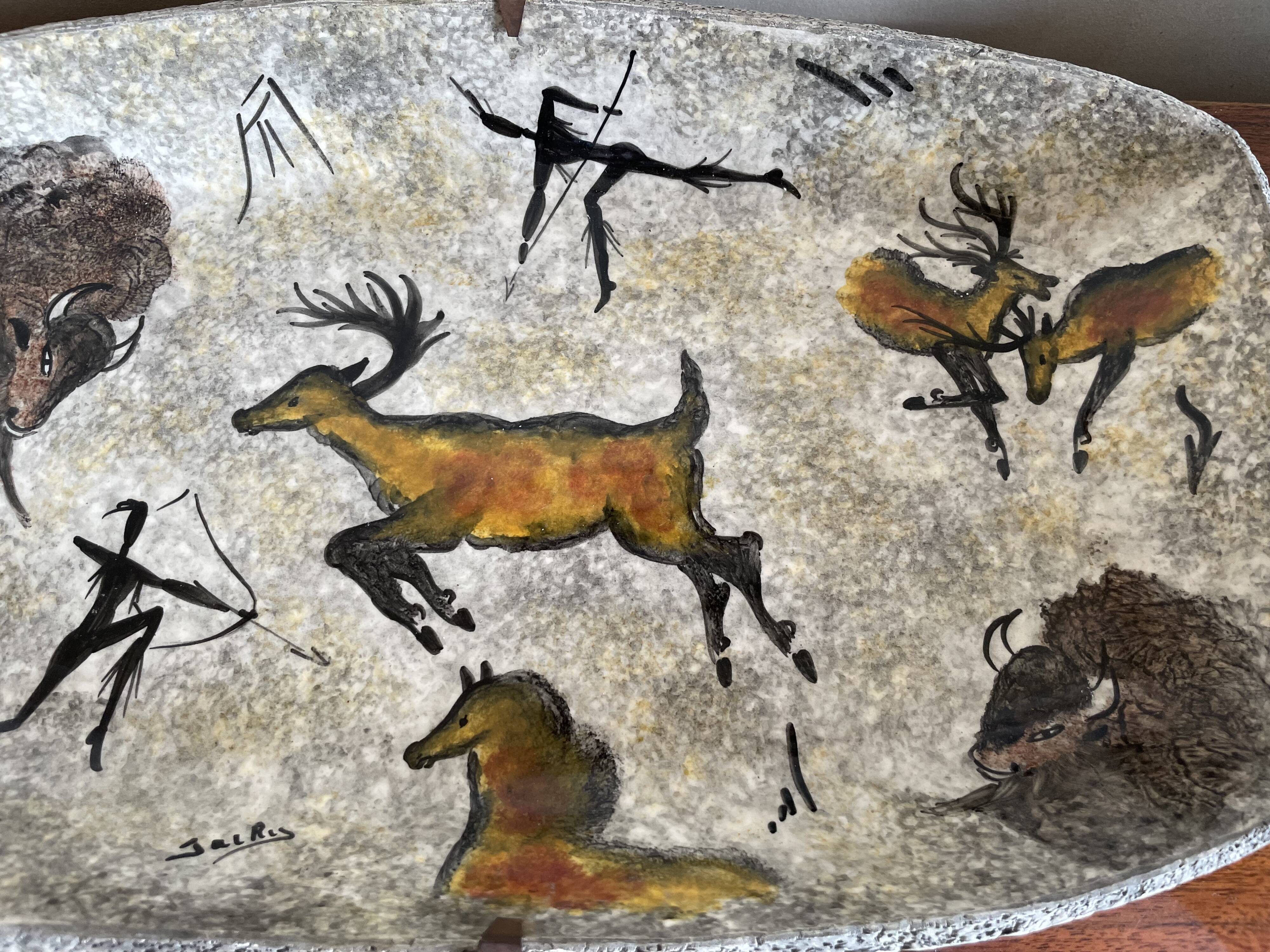 Plat Vallauris signed Jacky cave of Lascaux rock painting