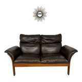 Vintage black leather Dreipunkt Scala design 2-seater sofa.