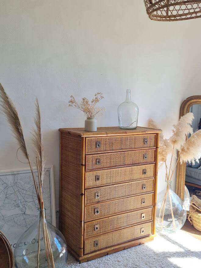 Rattan chest of drawers circa 1970, Dal Vera