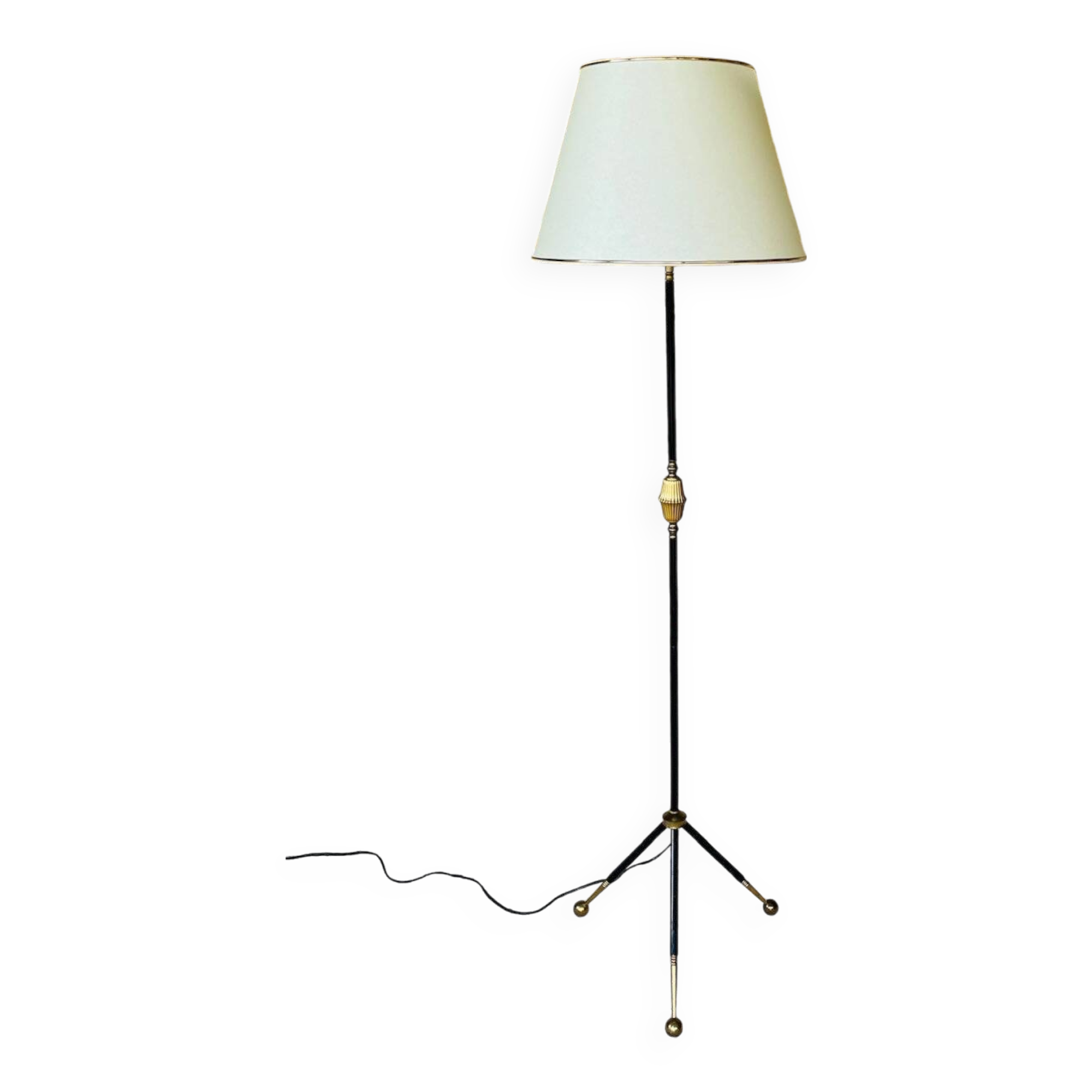 Vintage floor lamp, brass decorations, tripod legs circa 1960's