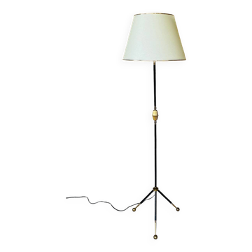 Vintage floor lamp, brass decor, tripod legs circa 1960s.