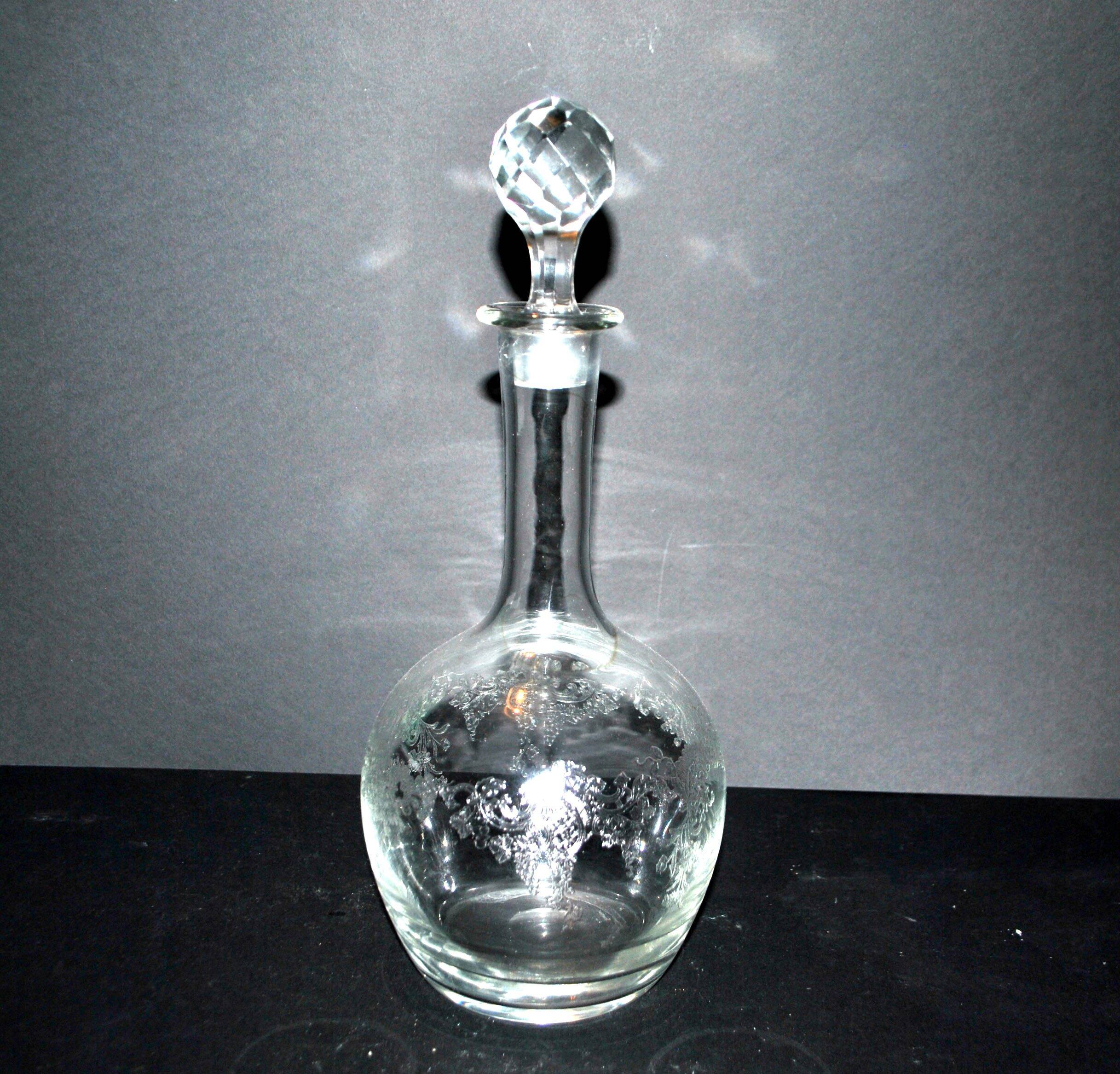 Antique Saint-Louis carafe with acid-etched rocaille and flower decoration H32cm