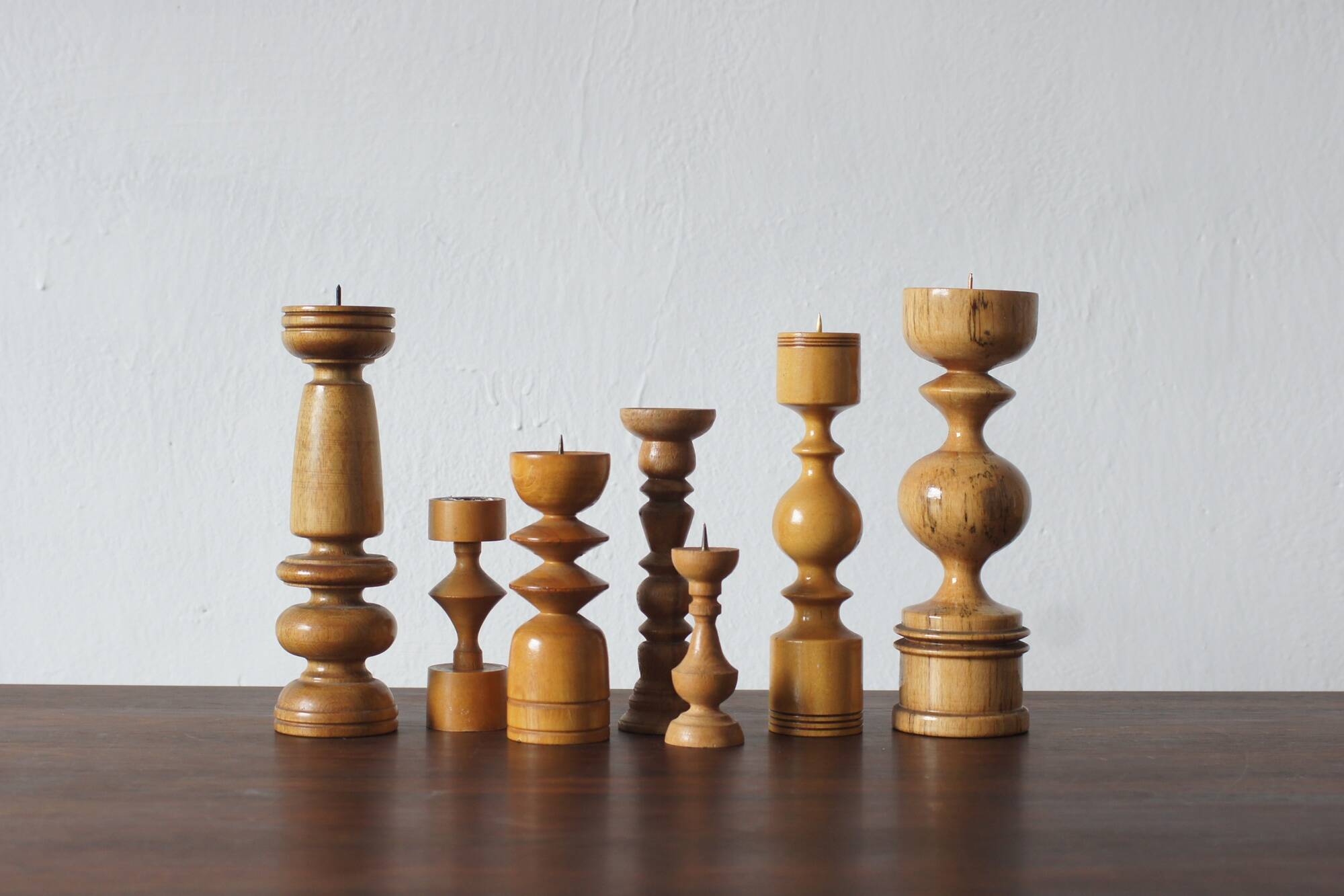Bougeoirs en bois scandinaves, ensemble de 7