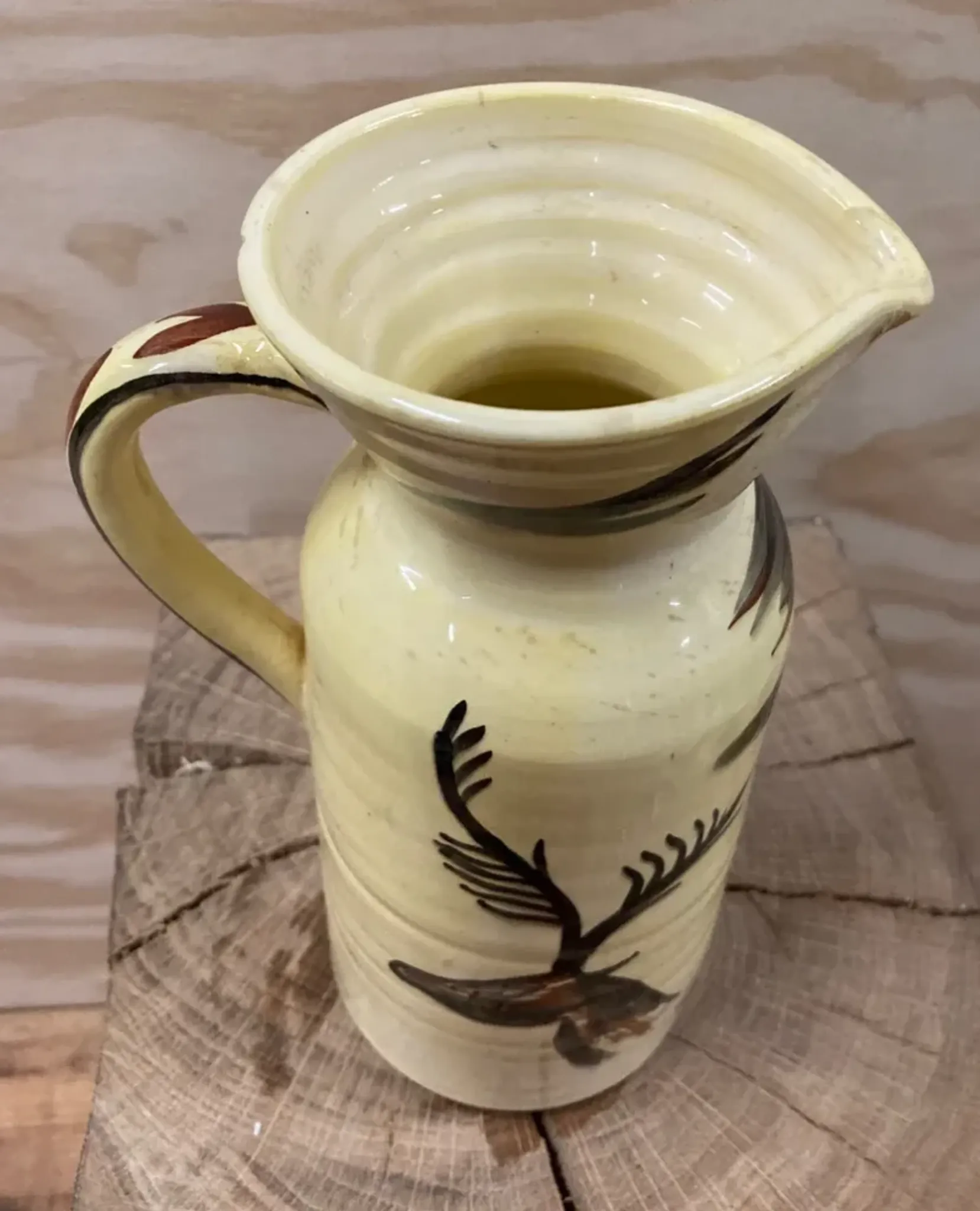Vintage ceramic pitcher from Meyssac – Decorated with a prehistoric bull.