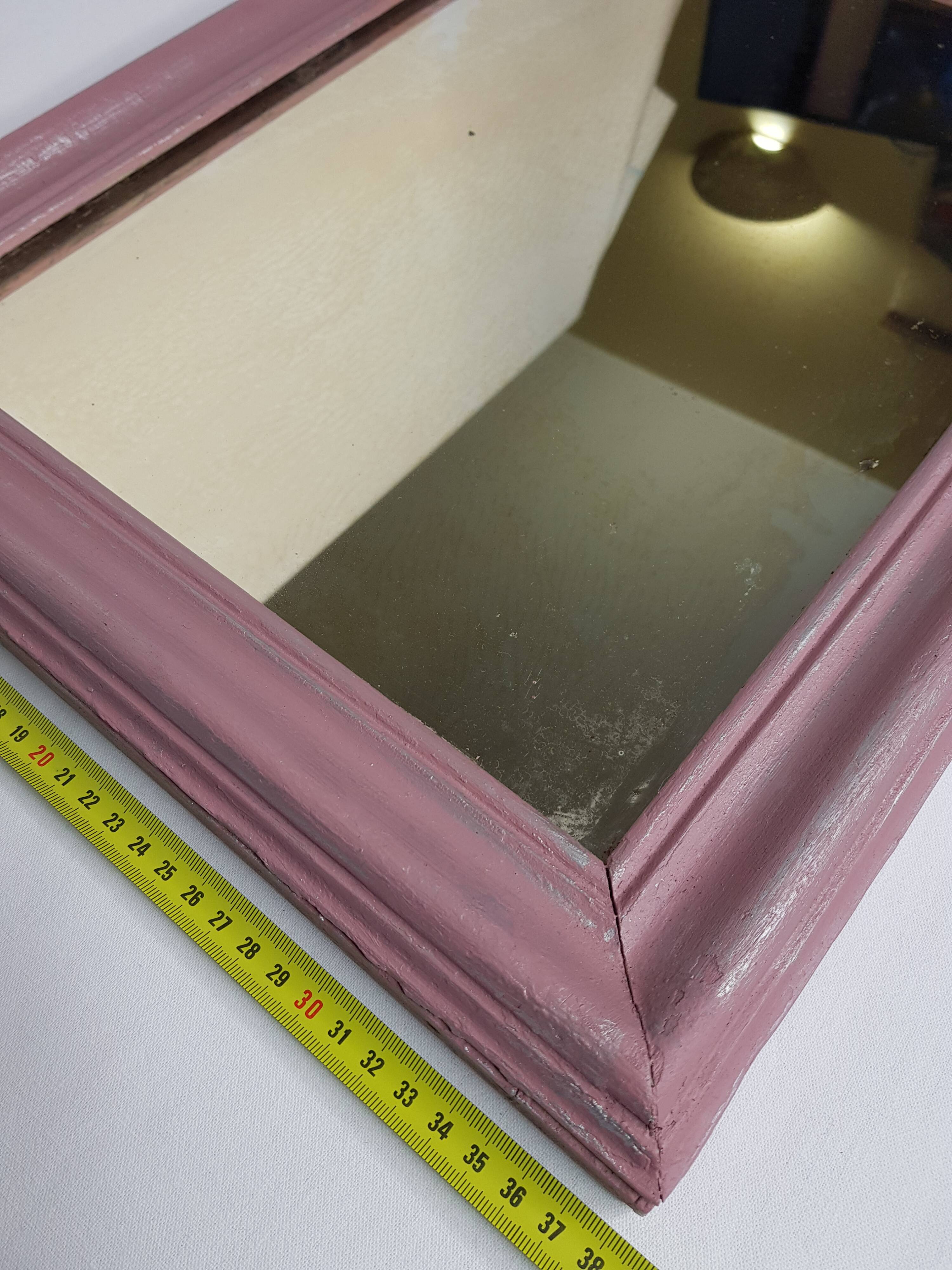 Old rectangular mirror, old pink color, silver patina 50 cm