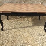 Table de style Louis XV en acajou relookée dessus bois naturel
