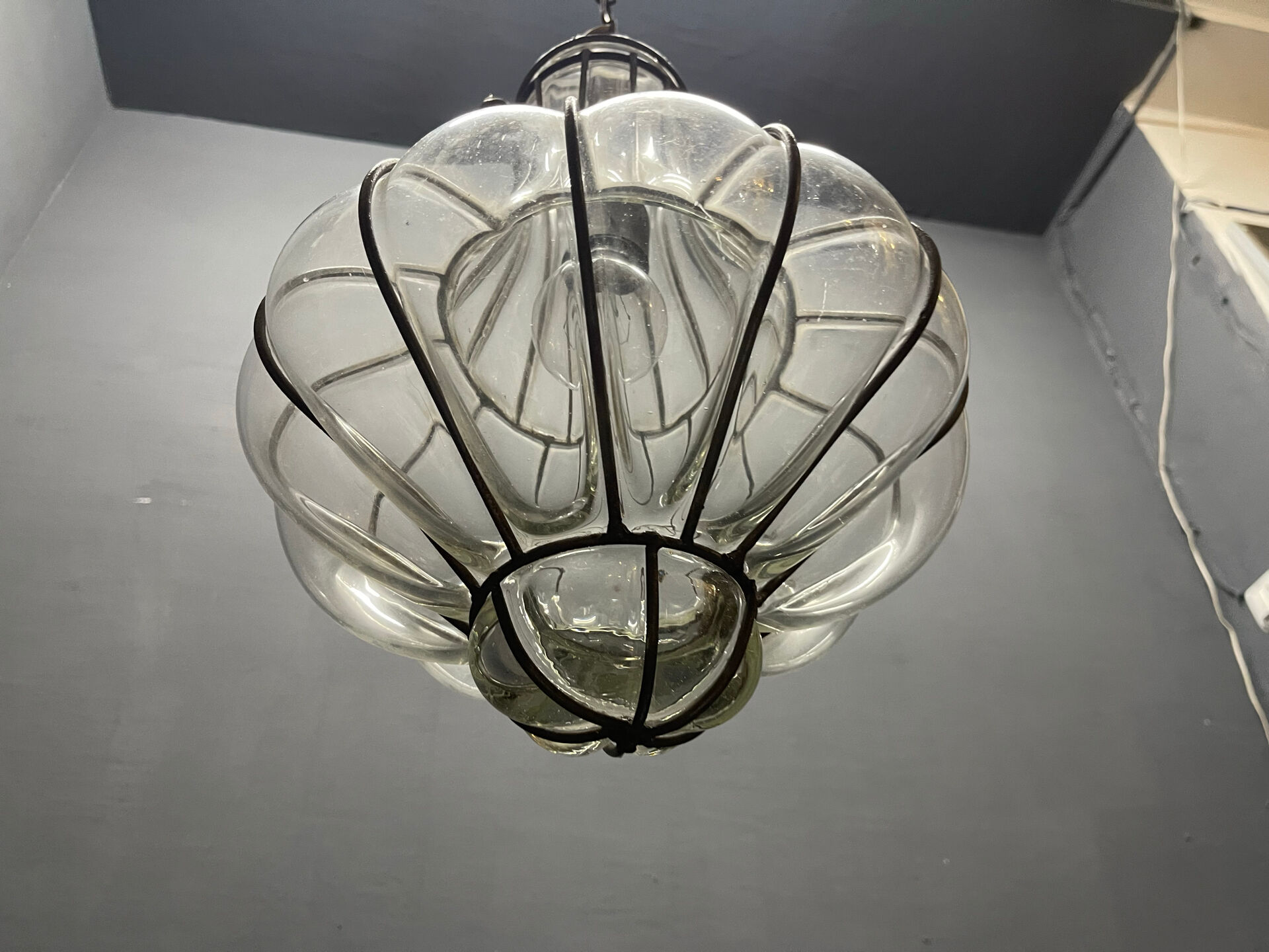 Wrought Iron Murano Glass Light Pendant 1950’s
