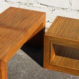 Set French Vintage Rattan Coffee Tables-2 Cuboid Deck Tables-80s