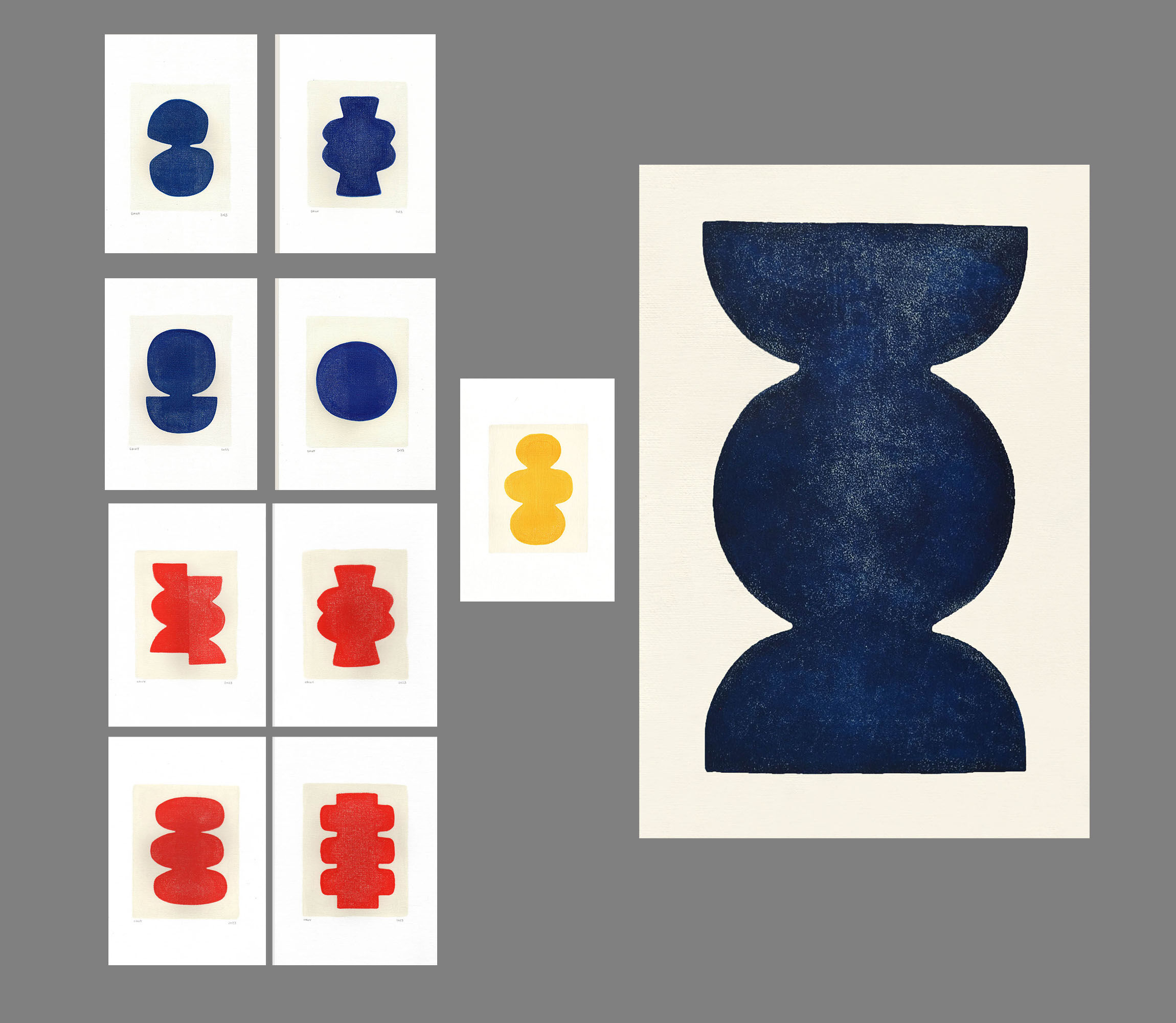 Ensemble de 10 peintures sur papier signées eawy