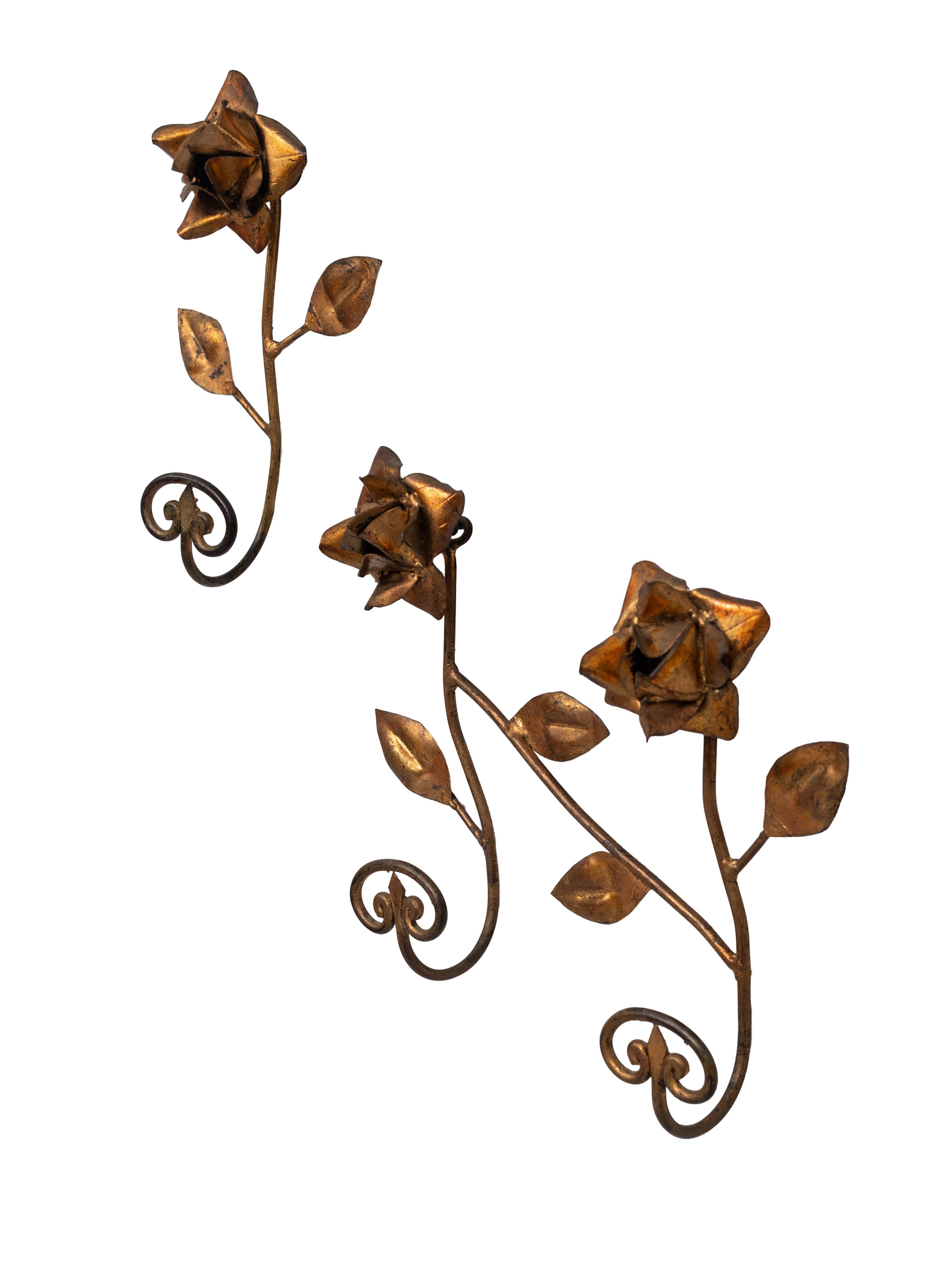 set Gilded Metal wall coat racks 1950s France