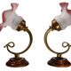 Set of 2 tulip-shaped wall lights in glass, wood, and bronze, art deco style.