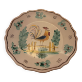 Antique faience plate with rooster pattern signed raynal duvernoy