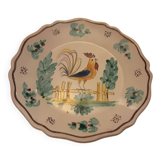 Antique faience plate with rooster pattern signed raynal duvernoy
