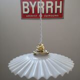 Old suspension opaline lampshade white serrated / pleated deco 1930 TBE
