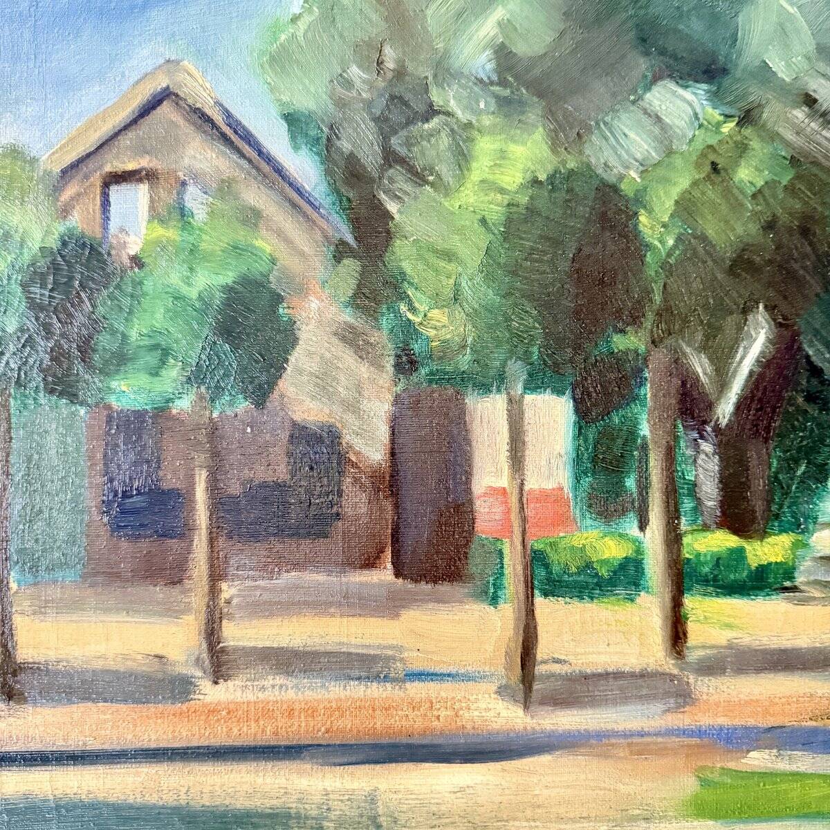 Unknown, Village Landscape, 1950, Oil, Framed