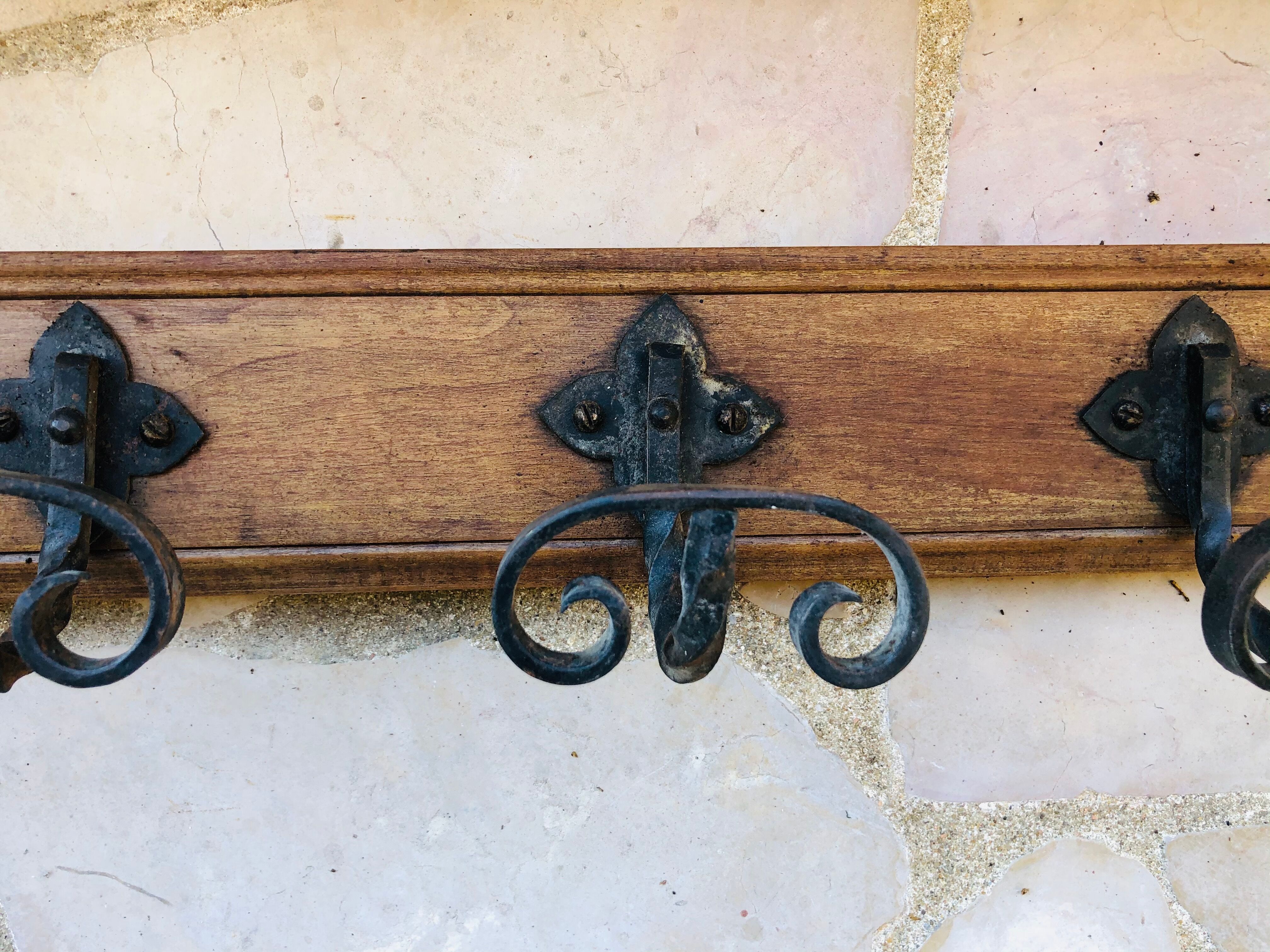 Old wooden wall coats door with six floors