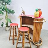 Vintage curved rattan bamboo cocktail bar Tiki bar