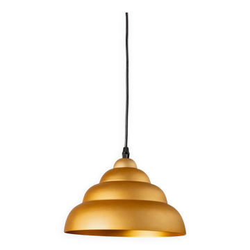 Vintage aluminium ceiling light – 1980s postmodern Memphis style, "bubbly" shape, striped golden yellow cable, Pop Art interior, retro lighting gift