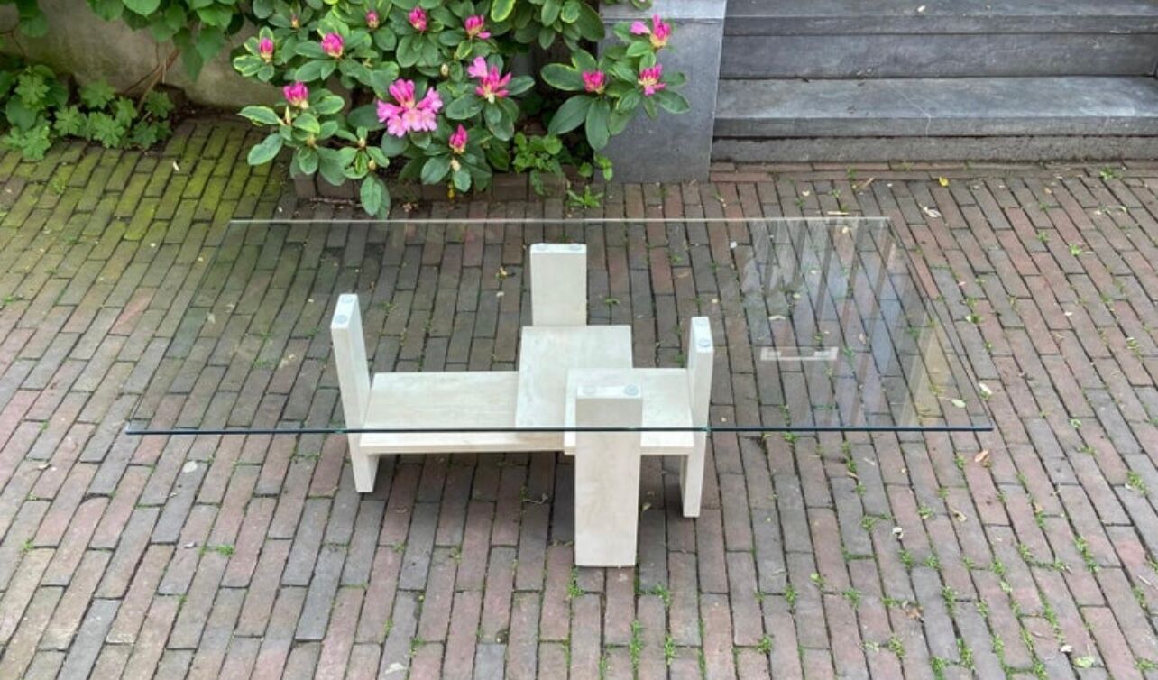 Coffee table by Willy Ballez in travertine