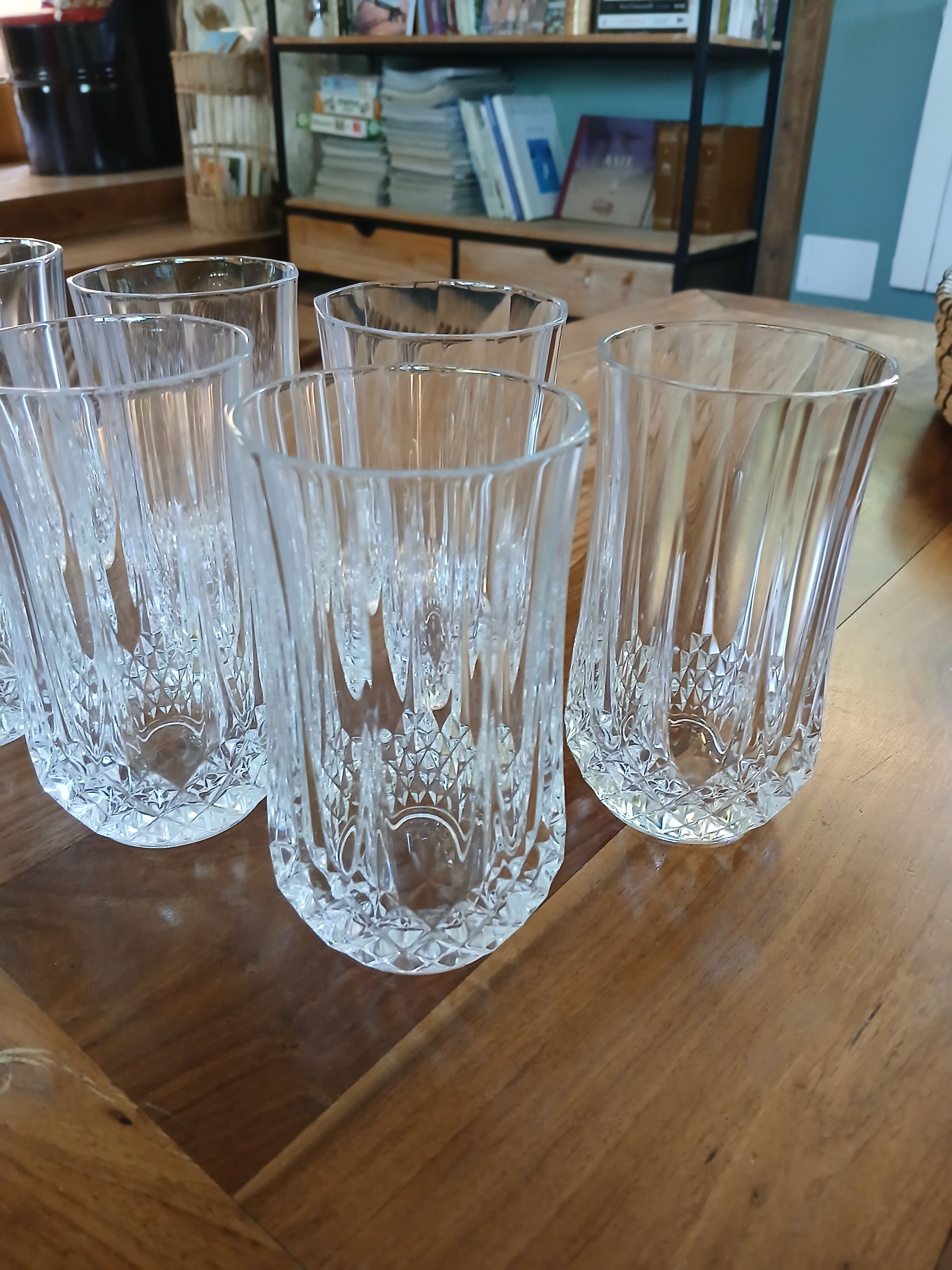 8 antique crystal water glasses