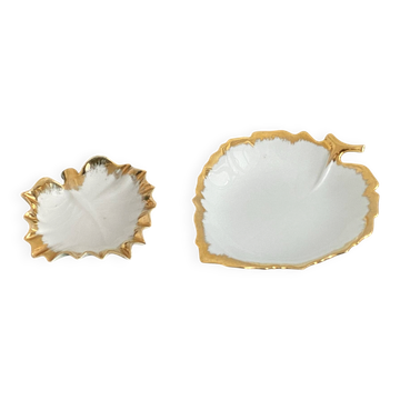 2 leaf-shaped dishes, Limoges porcelain