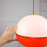 Lampe à Suspension Space Age en Plexiglas Orange et Laiton, Italie, 1970s
