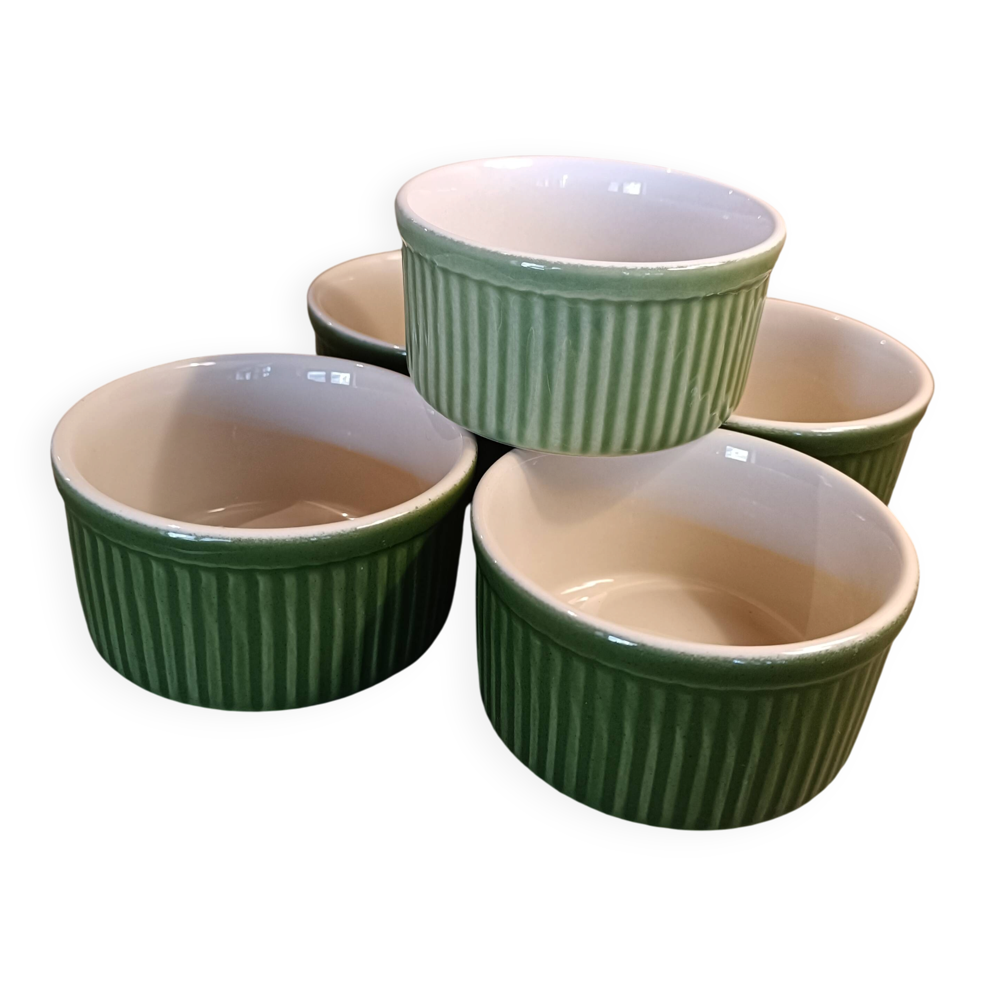 Set of 5 green ramekins Emile Henry