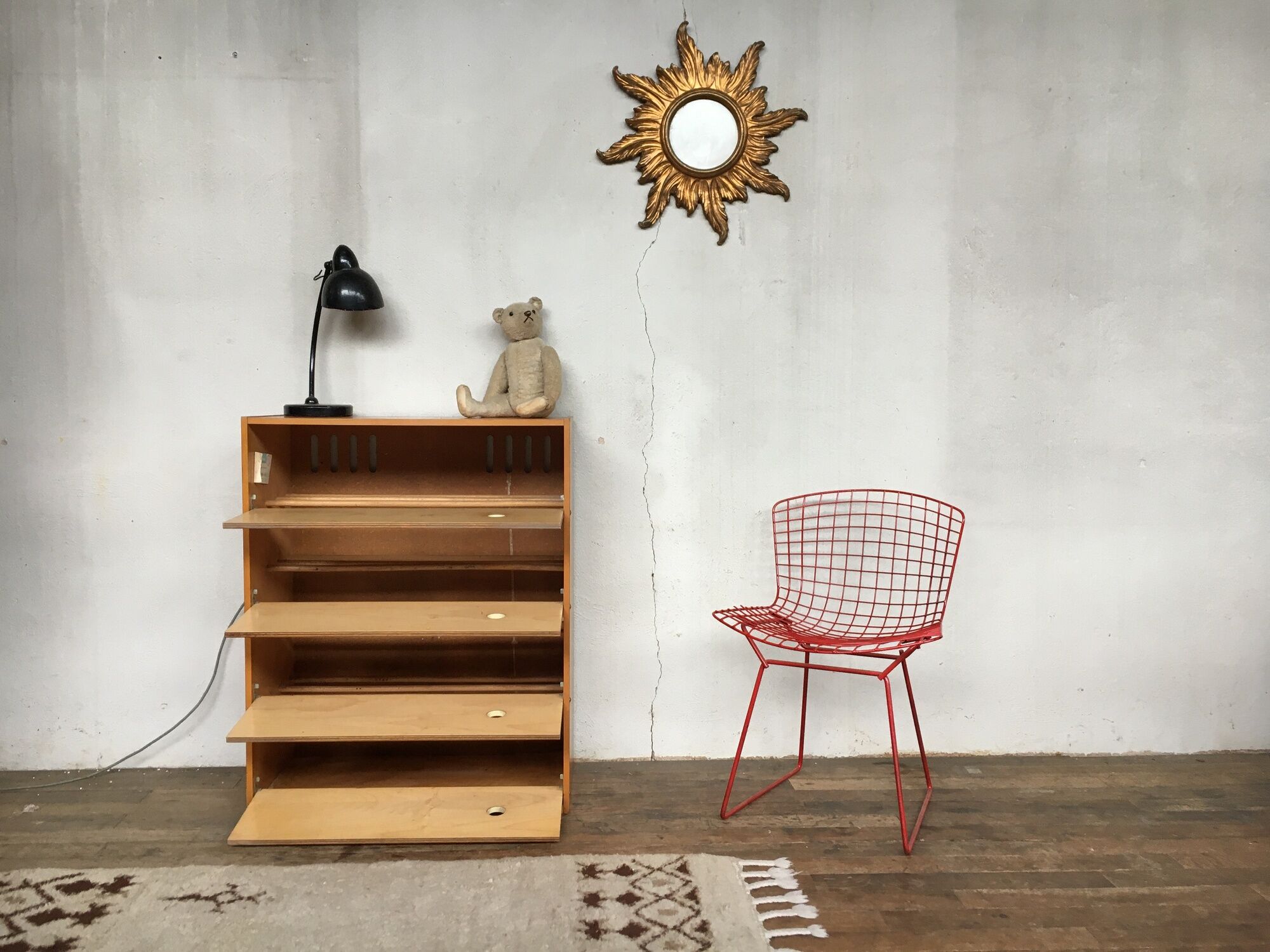 Shoe cabinet in light wood year 1960 vintage