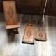 Set of 2 sculpted brown wooden chairs, Cuba 1960s, vernacular style.