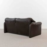 Brown leather 2-seater sofa Cassina Maralunga by Vico Magistretti