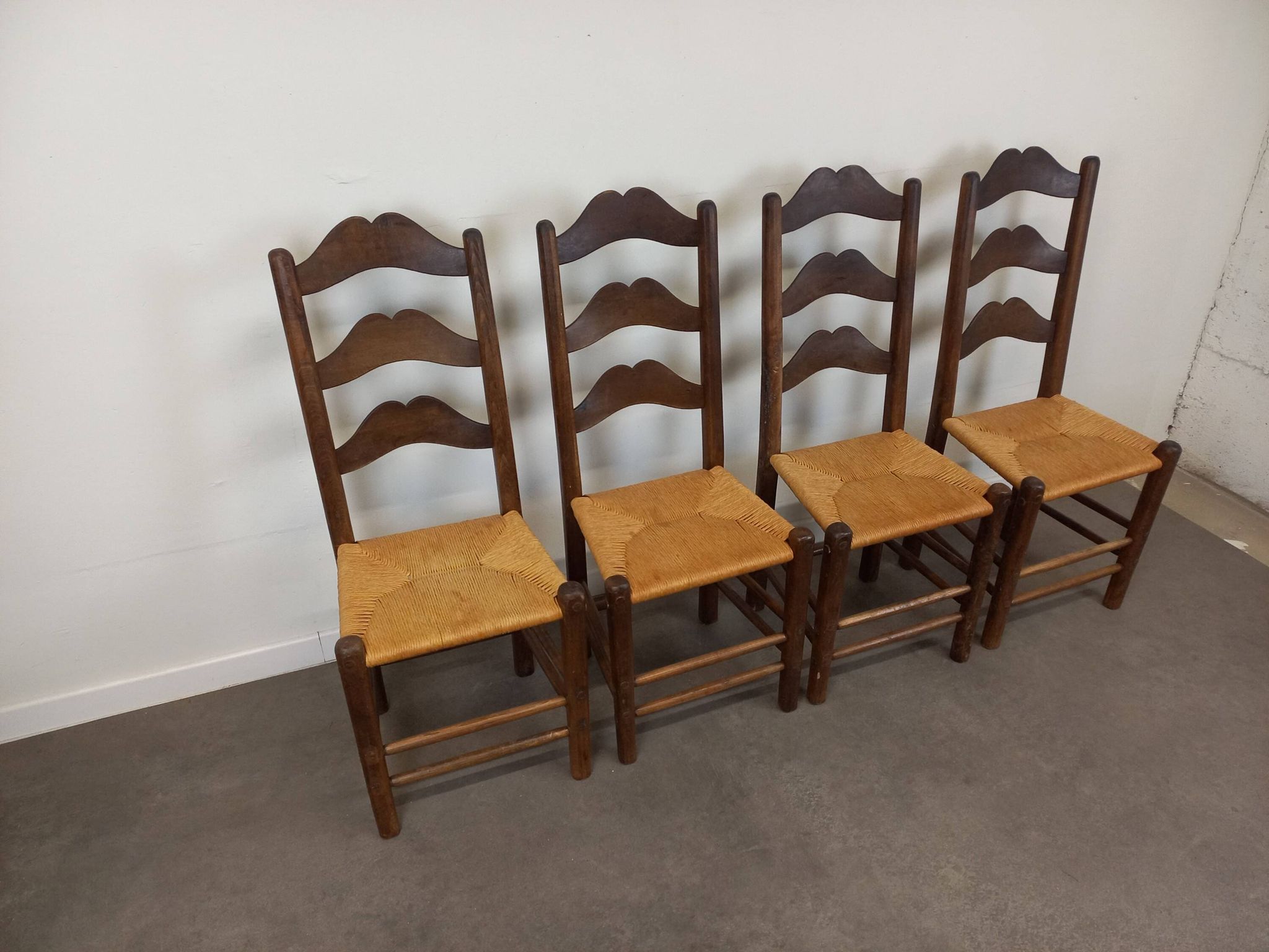 Straw brutalist chairs, set of 4