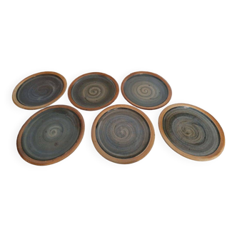 Set of 6 70s Pierre Digan stoneware flat plates