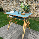 Small vintage rattan desk from the 1960s.