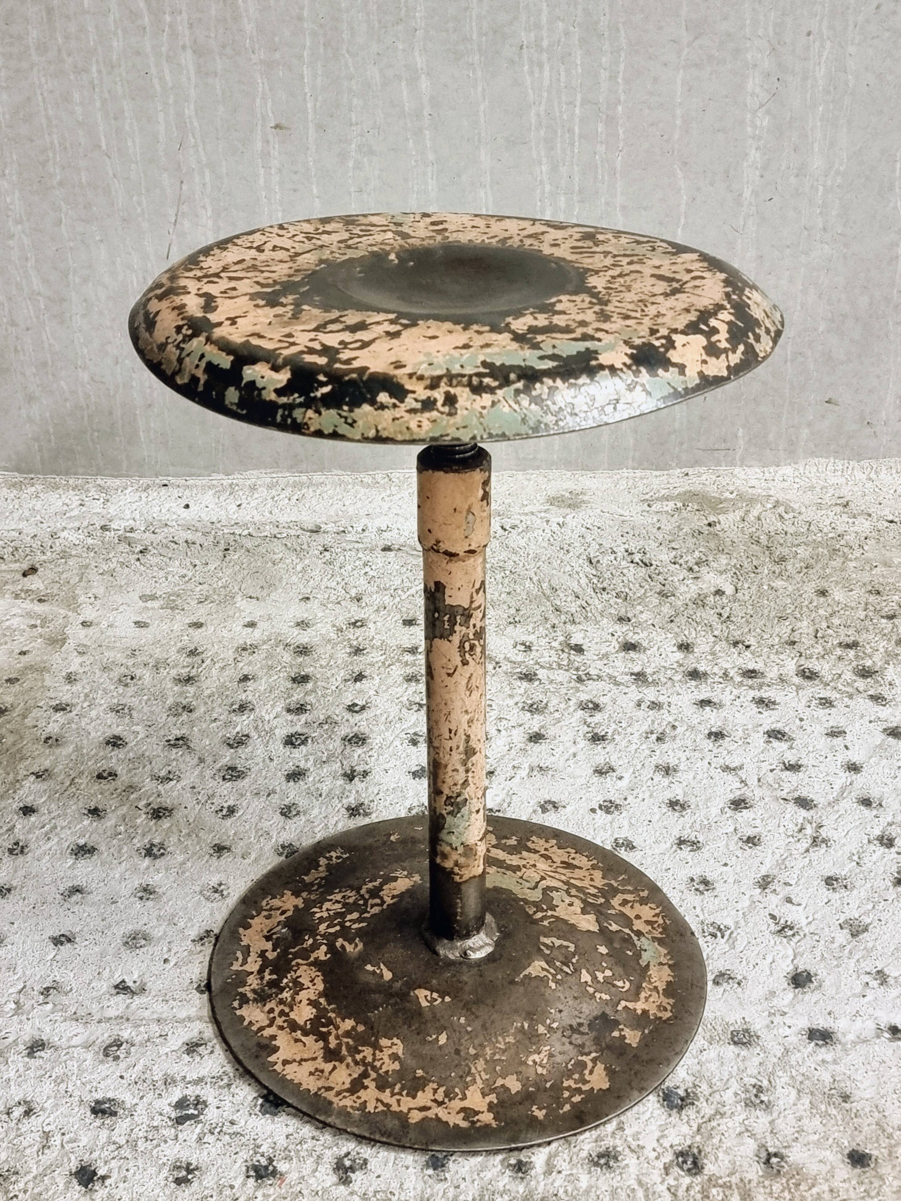 Old workshop stool iron swivel stool side table