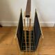 Gold metal, wood and black cotton magazine holder