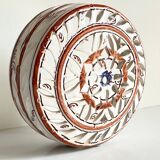 Handmade terracotta wall lamp with blue enamelled center